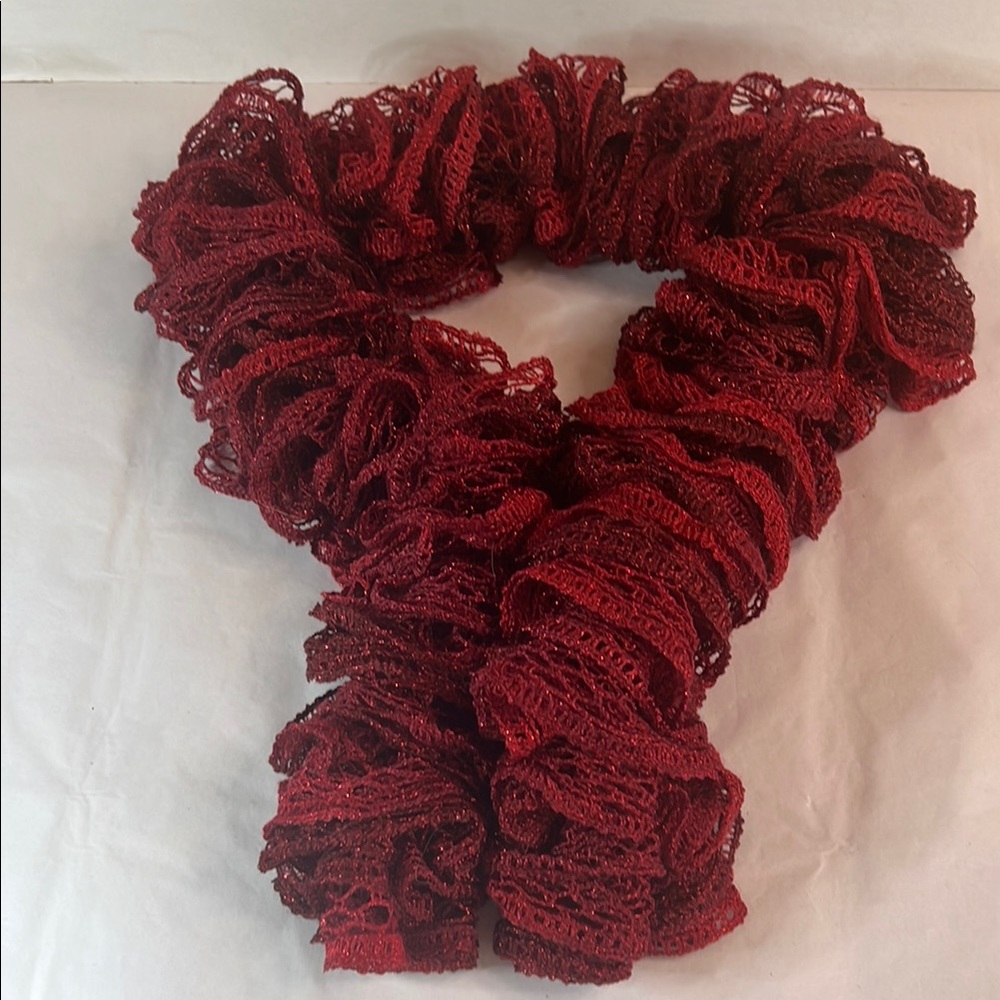 Elegant Red Ruffled Lacey Scarf